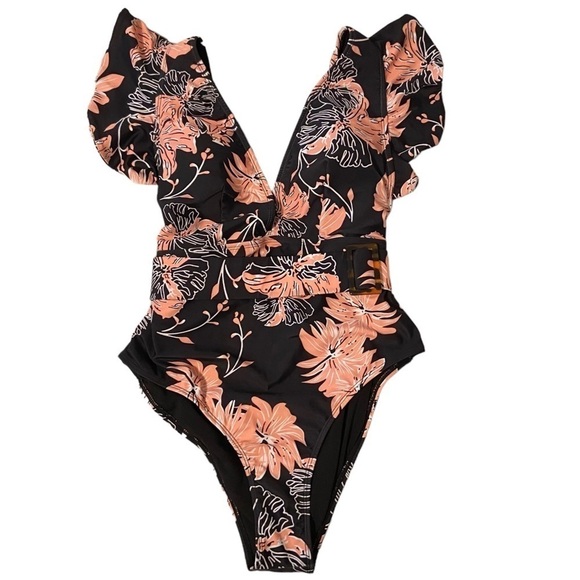 Avanova Deep V-Neck Ruffled One Piece Swimsuit NWT - Picture 2 of 6